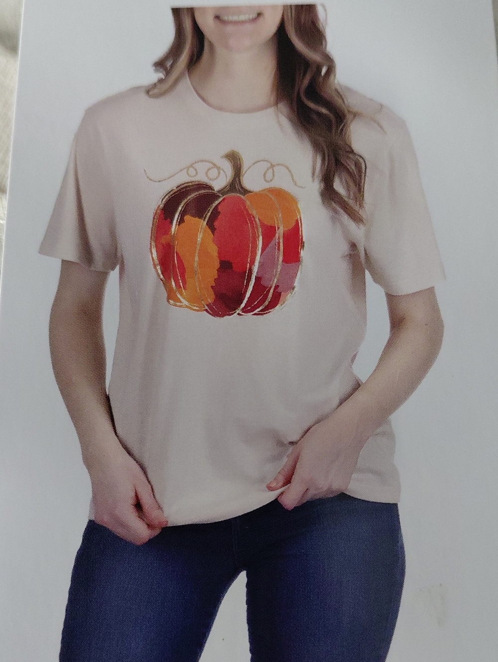 State of Mind Cream Short-Sleeve Tee with Multicolor Pumpkin Graphic